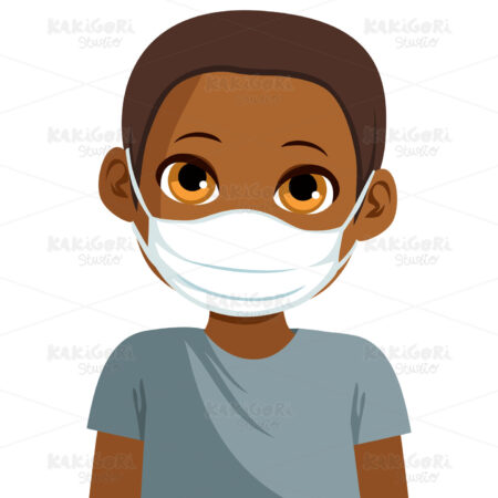 Black Boy Wearing Medical Mask Clipart Vector Illustration 05343