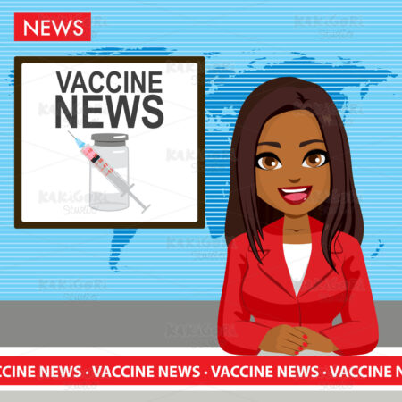 Black Female Newscaster Vaccine News Clipart Vector Illustration 05378