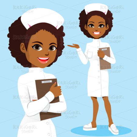 Black Nurse In White Uniform Clipart Vector Illustration 05349
