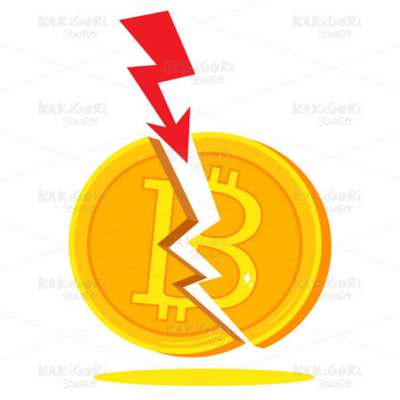 Broken Bitcoin Coin Red Arrow Clipart Vector Illustration 05368