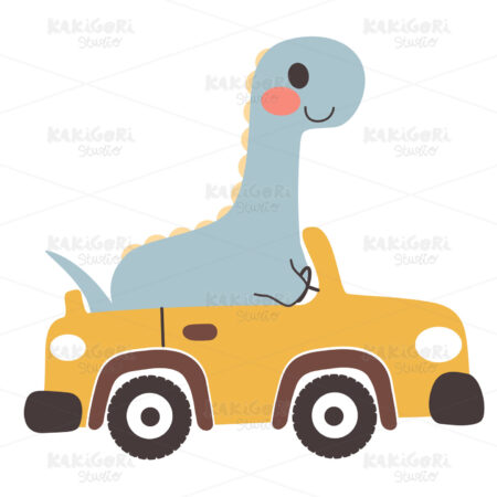 Diplodocus Dinosaur Yellow Car Clipart Vector Illustration 05358