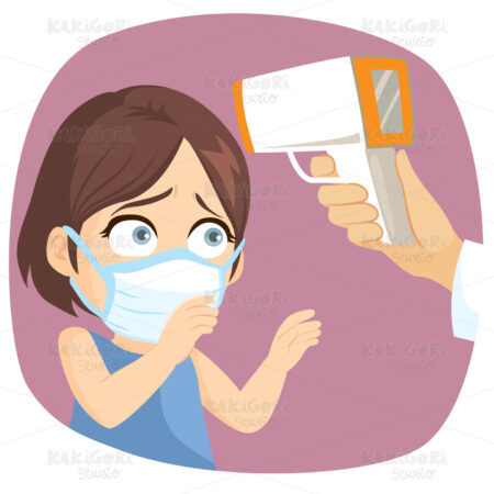 Girl Nervous Temperature Check Clipart Vector Illustration 05351