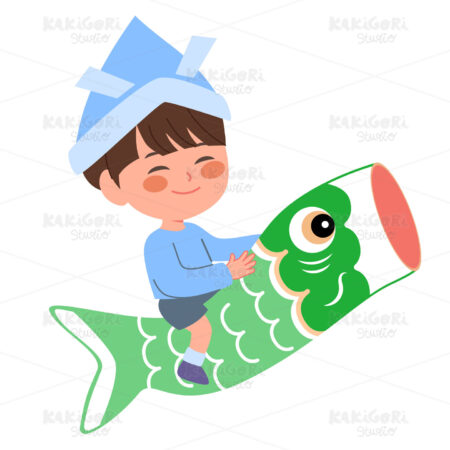 Happy Boy Riding Carp Fish Clipart Vector Illustration 05321