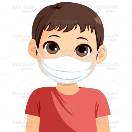 Little Boy Wear Mask Clipart Vector Illustration 05334