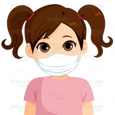 Little Girl Wear Mask Clipart Vector Illustration 05333