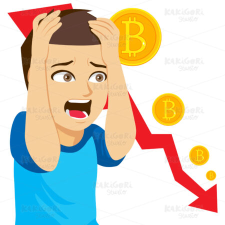 Man Screaming Bitcoin Falling Clipart Vector Illustration 05365