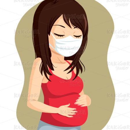Pregnant Woman Wearing Medical Mask Clipart Vector Illustration 05374