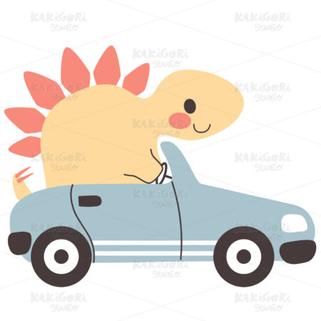 Stegosaurus Dinosaur Driving Cool Car Clipart Vector Illustration 05360