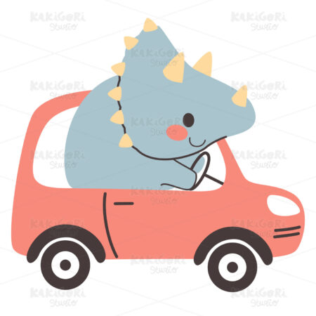 Triceratops Riding Red Car Clipart Vector Illustration 05357