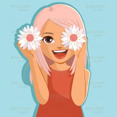 Woman Cover Eye With Flower Clipart Vector Illustration 05340