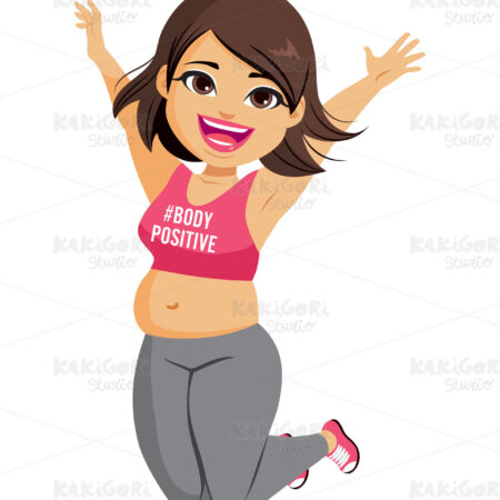 Woman Jumping Body Positive Concept Clipart Vector Illustration 05373