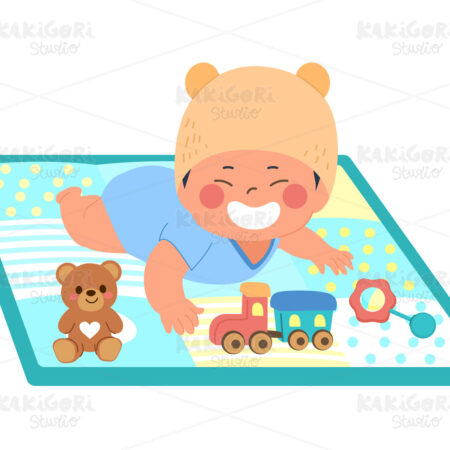 Asian Baby Playing On Mat Clipart Vector Illustration 05392