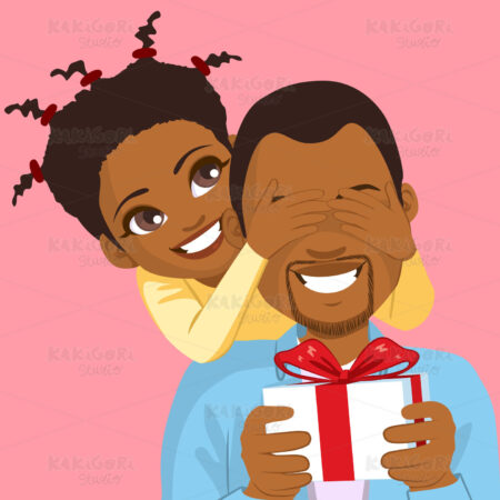 Black Daughter Congratulating Dad Clipart Vector Illustration 05390