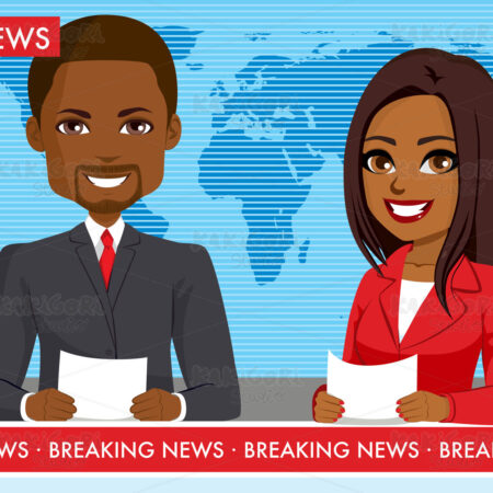 Black Male and Female Newscasters Clipart Vector Illustration 05386
