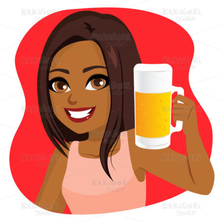 Black Woman Holding Cold Beer Clipart Vector Illustration 05401