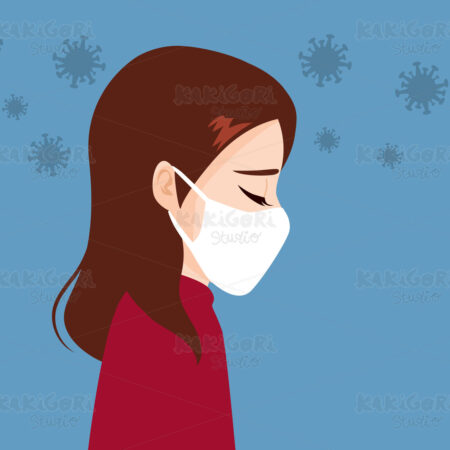 Coronavirus Depressed Woman Medical Mask Clipart Vector Illustration 05394