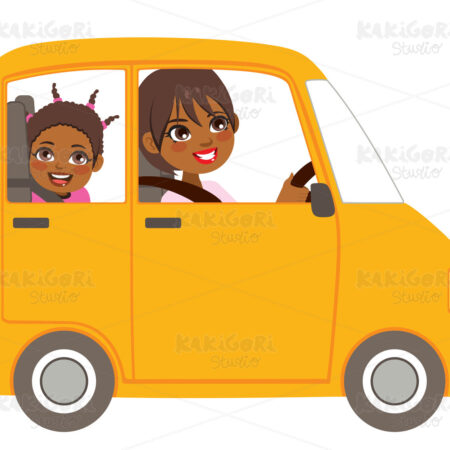 Mom On Car With Daughter Clipart Vector Illustration 05384