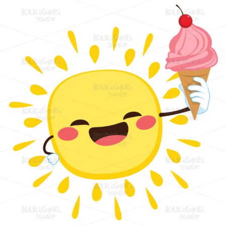 Sun Holding Ice Cream Clipart Vector Illustration 05389